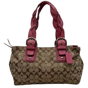 Y2k Coach Soho Signature Tote Khaki Berry Pink Braided Leather Handbag Read